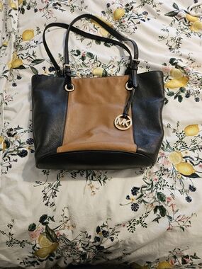 Michael Kors Black and Brown Pebbled Leather Tote
